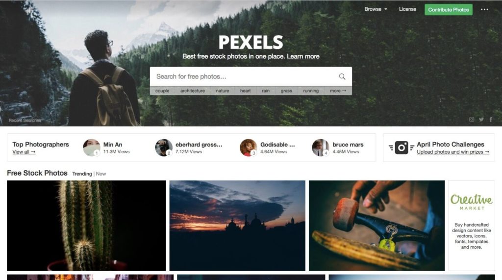 pexels homepage